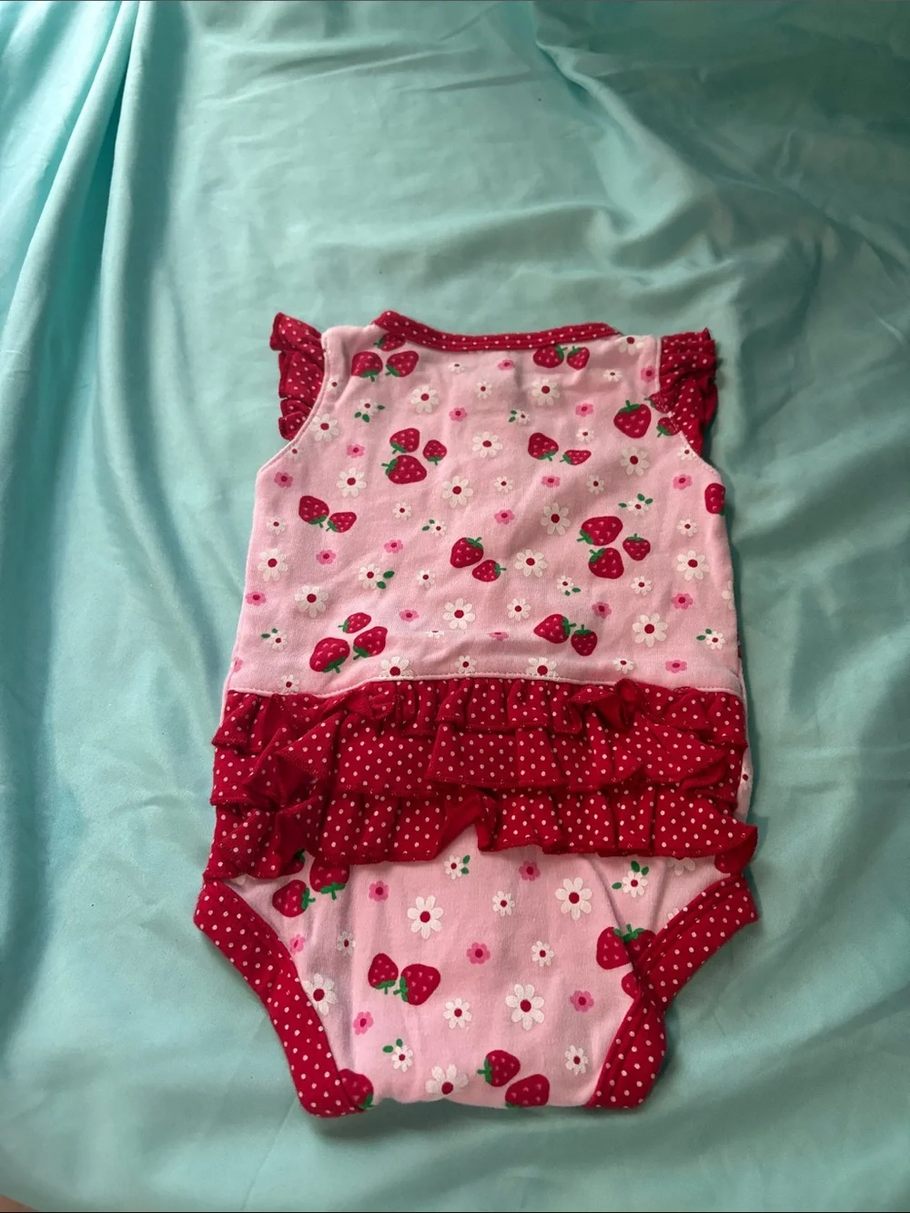 Carter's Pink Strawberry & Daisy Print One-Piece with Red Accents